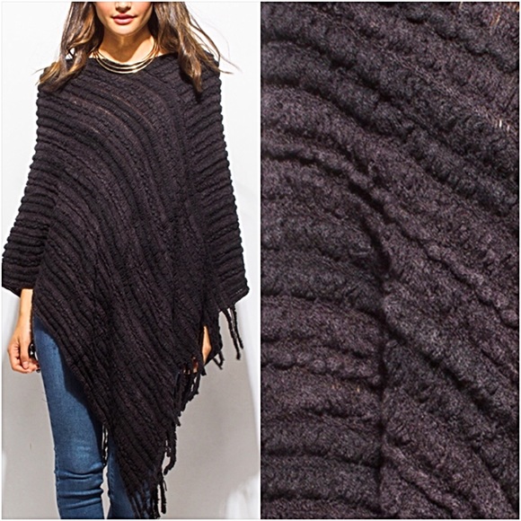 Black Soft Sweater Poncho Scarf Wrap OS - Picture 6 of 8